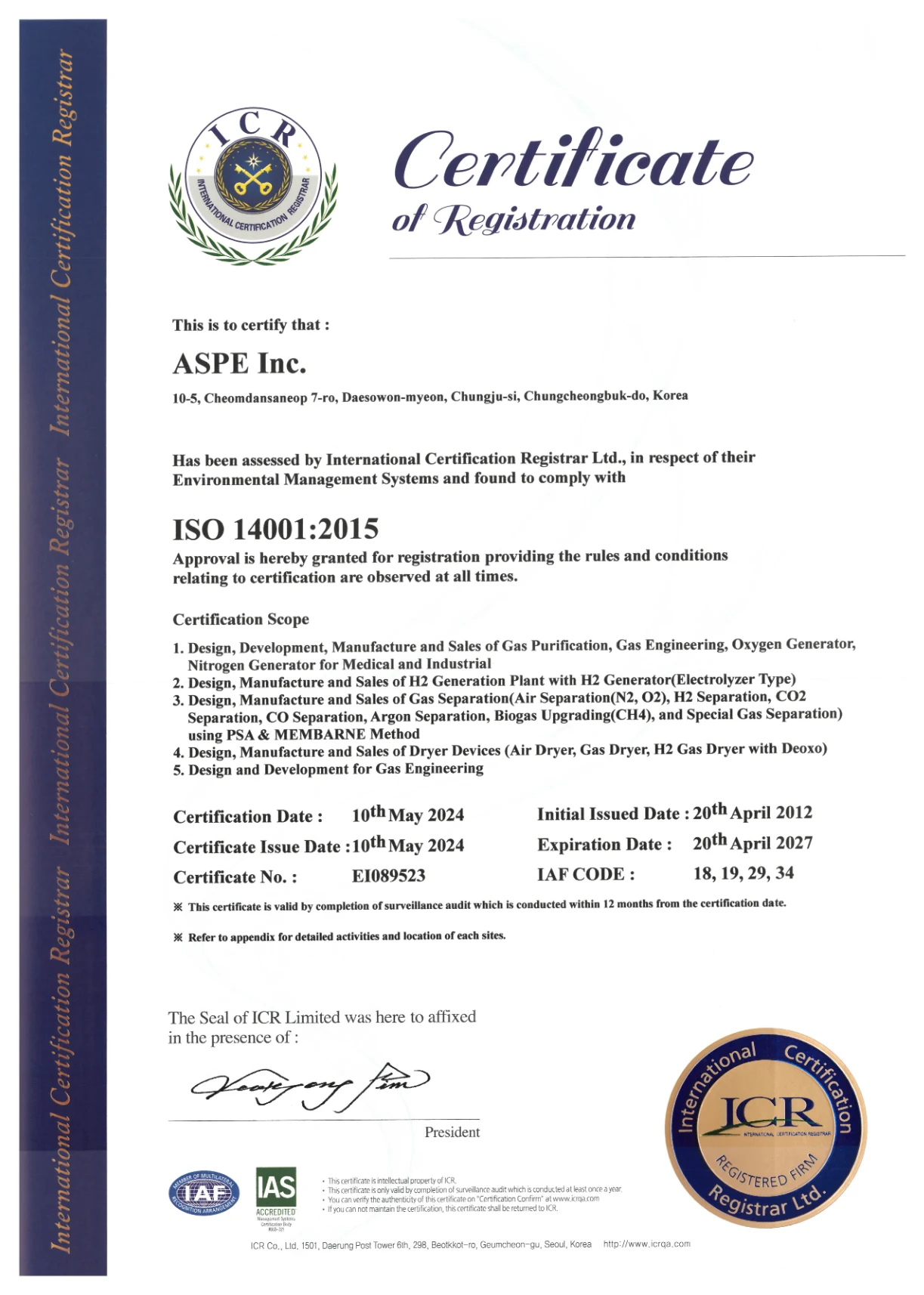 ISO 14001:2015 Environmental Management System Certificate